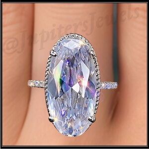 New 14k white gold prism big 6g simulated diamond oval rainbow cocktail ring